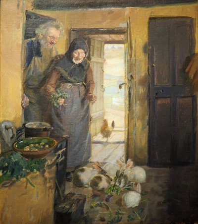 Old Couple with Rabbits by Anna Ancher
